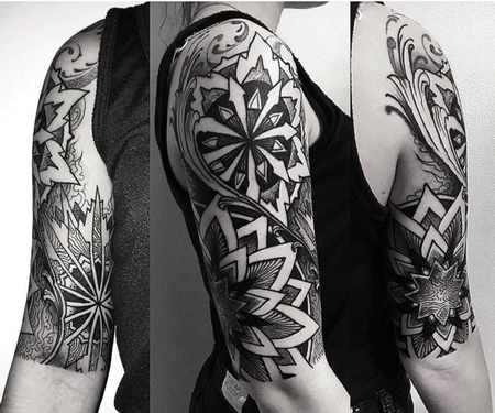 tattoos/ - Blackwork Flower Half-sleeve Tattoo - 115236